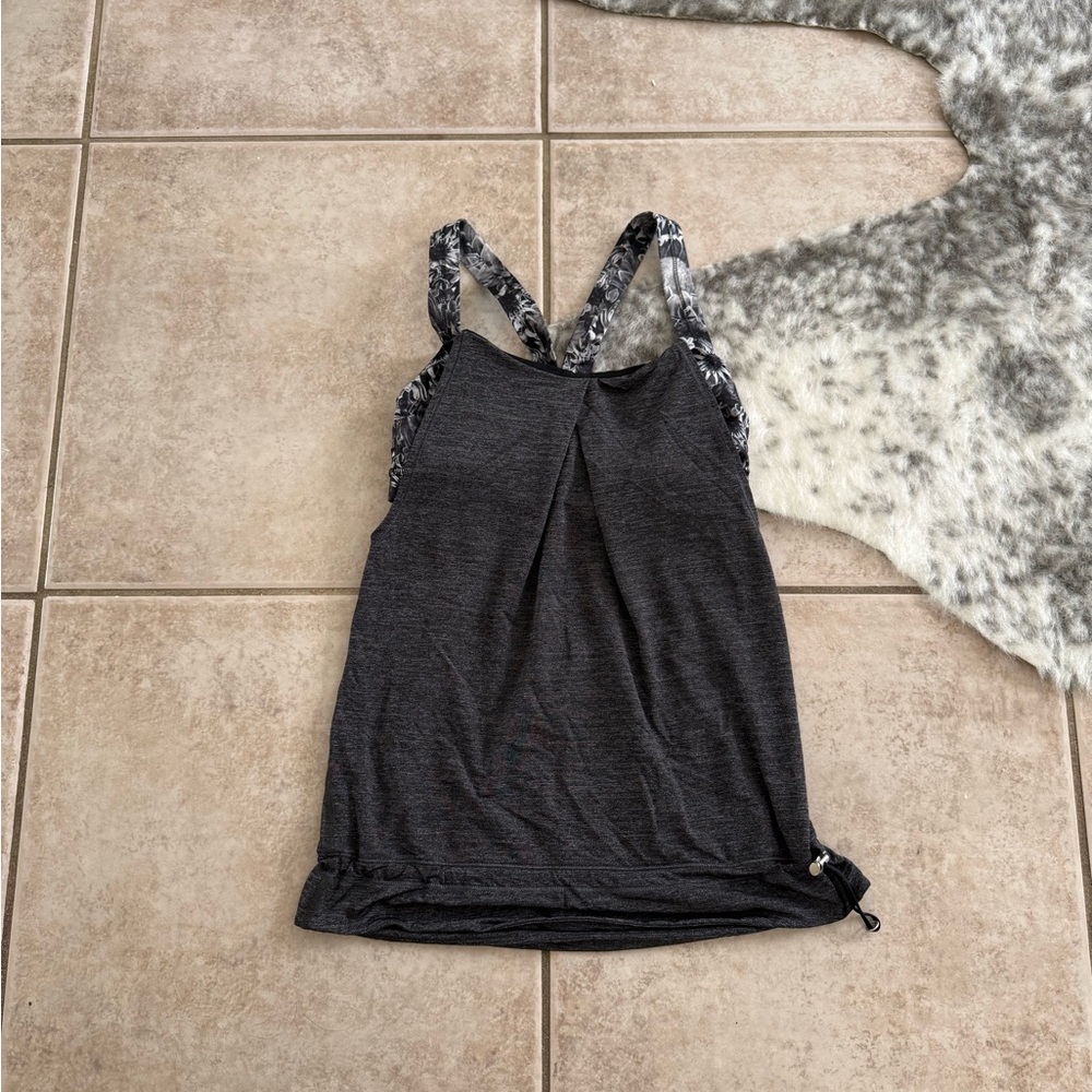 lululemon athletica Charcoal Gray Floral-Trim Sports Bra Tank Top